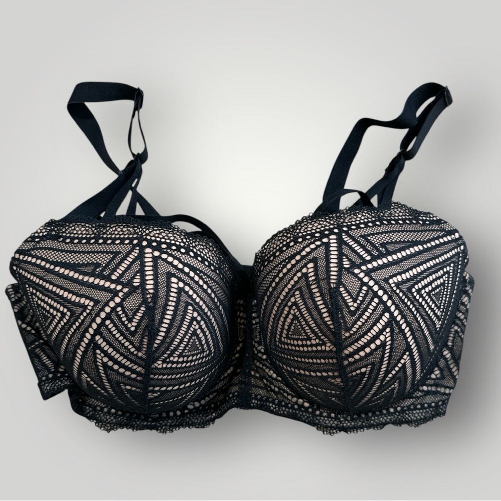 Adore Me Trezza Contour Plus Bra 38DD Black Strappy Lace Underwire